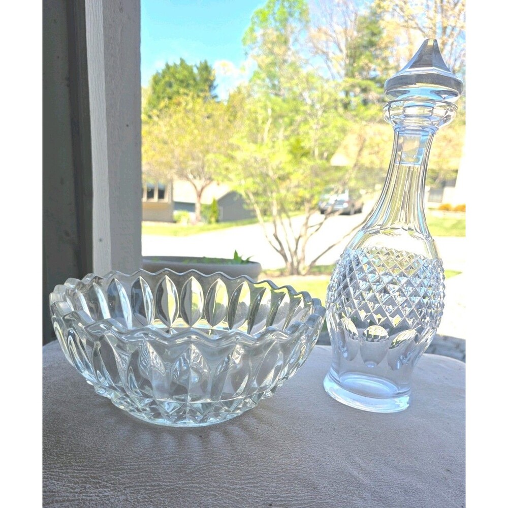 Vintage Waterford Crystal Decanter "Colleen" w Stopper  Hand Cut 13" and 9" bowl